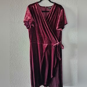 Lane Bryant Burgundy / Maroon Faux-Wrap Velvet Dress Size 22/24